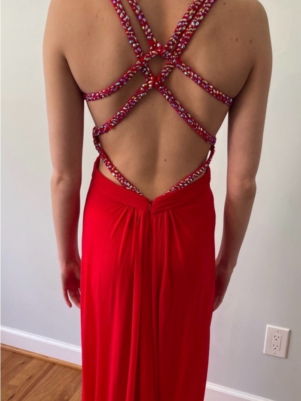 Prom: Red Ruched Prom Dress with Embellished Straps NWT - Picture 10 of 11